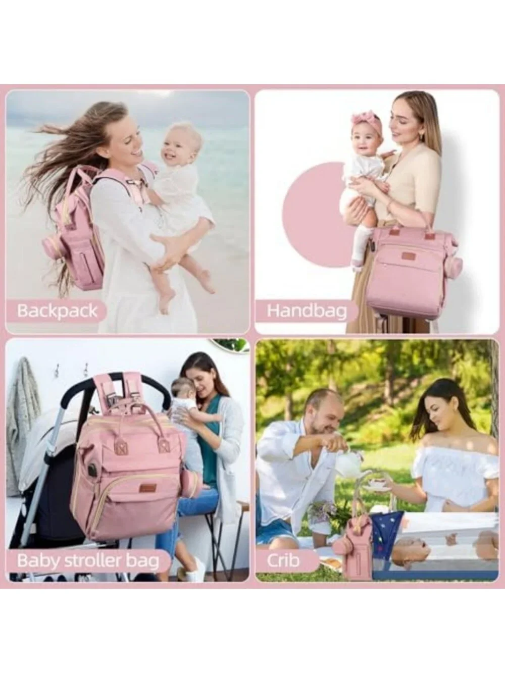 Stylish Large Capacity Diaper Bag Backpack with USB Port & Changing Pad